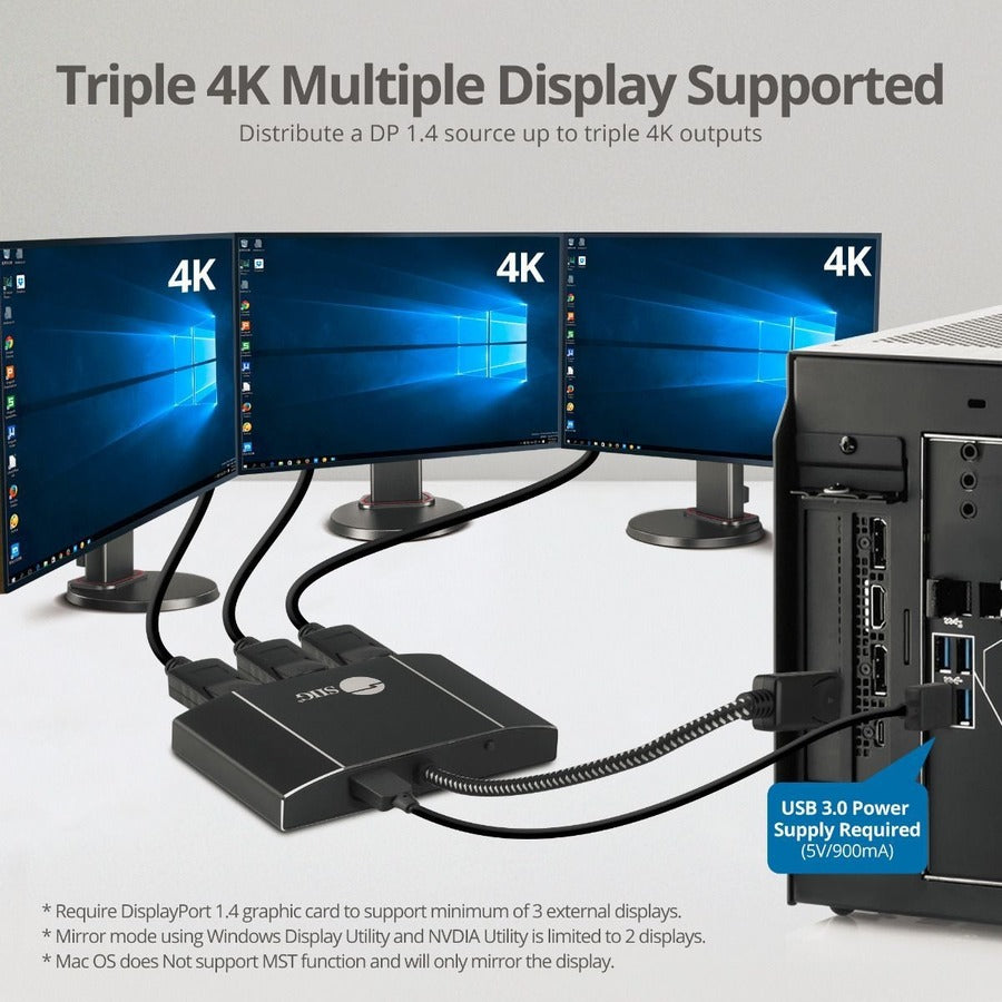 SIIG 8K 1x3 DisplayPort 1.4 to DisplayPort MST Hub Splitter