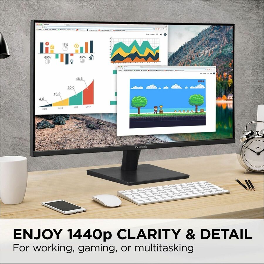 ViewSonic VA2715-2K-MHD 27 Inch 1440p LED Monitor with Adaptive Sync, Ultra-Thin Bezels, HDMI and DisplayPort Inputs for Home and Office