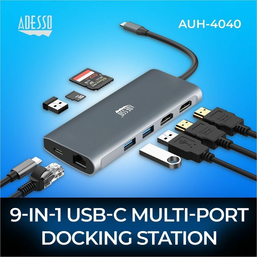 Adesso 9-in-1 USB-C Multi-Port Docking Station (TAA Compliant)