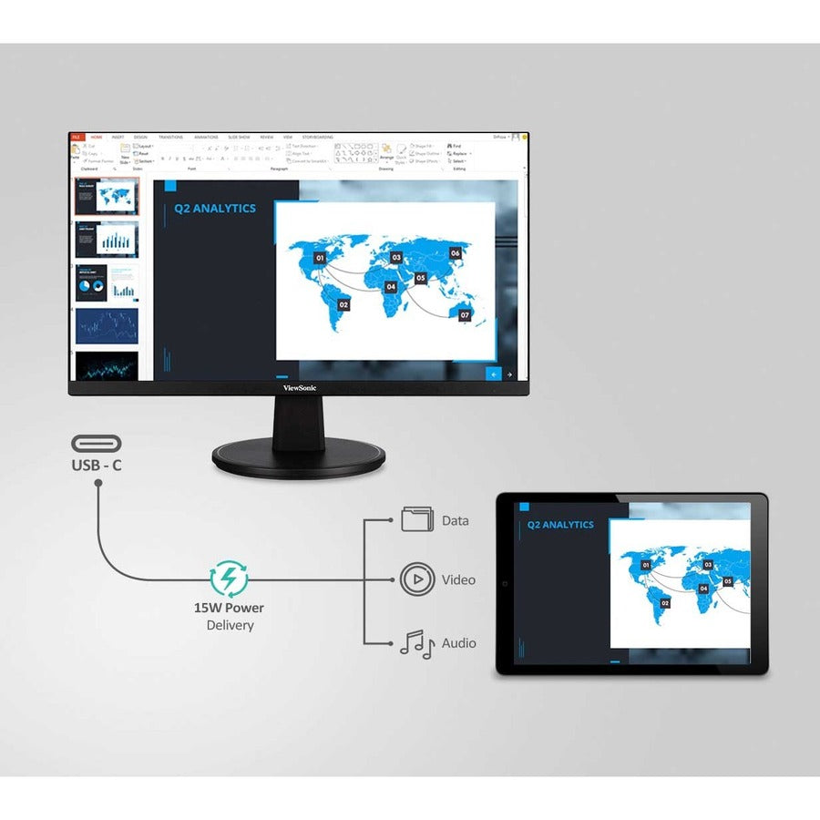 ViewSonic VA2447-MHU 24 Inch Full HD 1080p USB C Monitor with Ultra-Thin Bezel, AMD FreeSync, 100Hz, Eye Care, 15W Charging, HDMI, and VGA Inputs for Home and Office