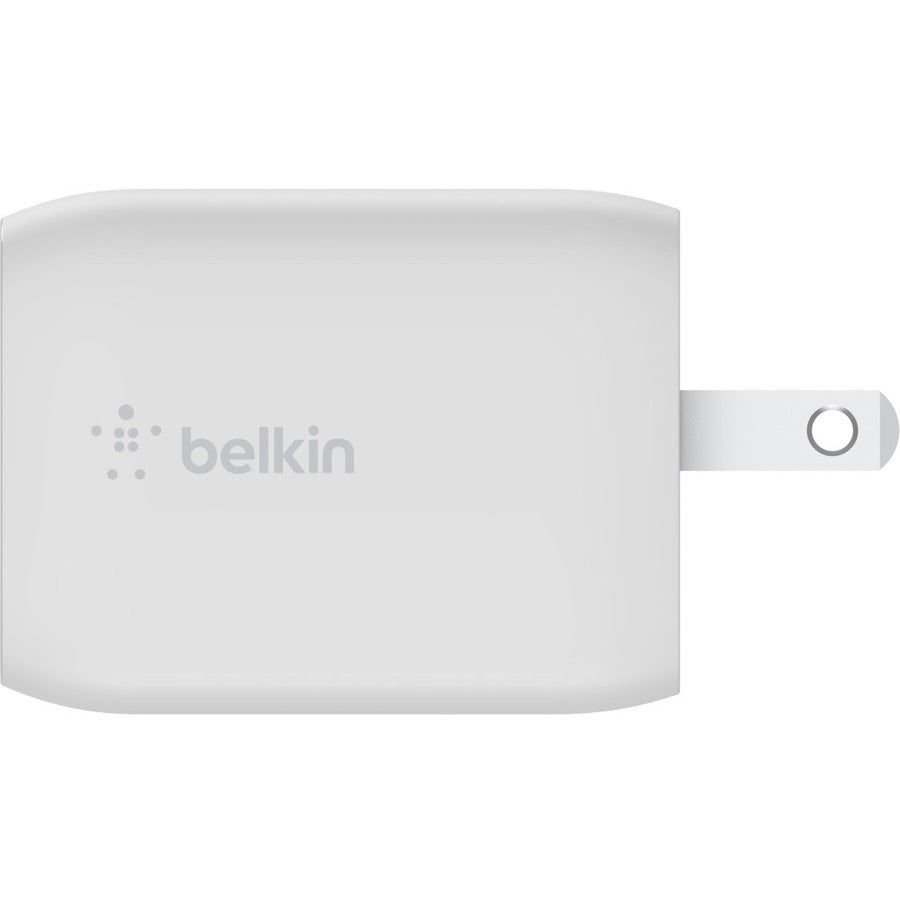 Belkin 65W Portable Dual Port GaN Wall Charger - 2xUSB-C (65W Total) - w/ USB-C to USB-C Cable - Fast Charging - Power Adapter - White