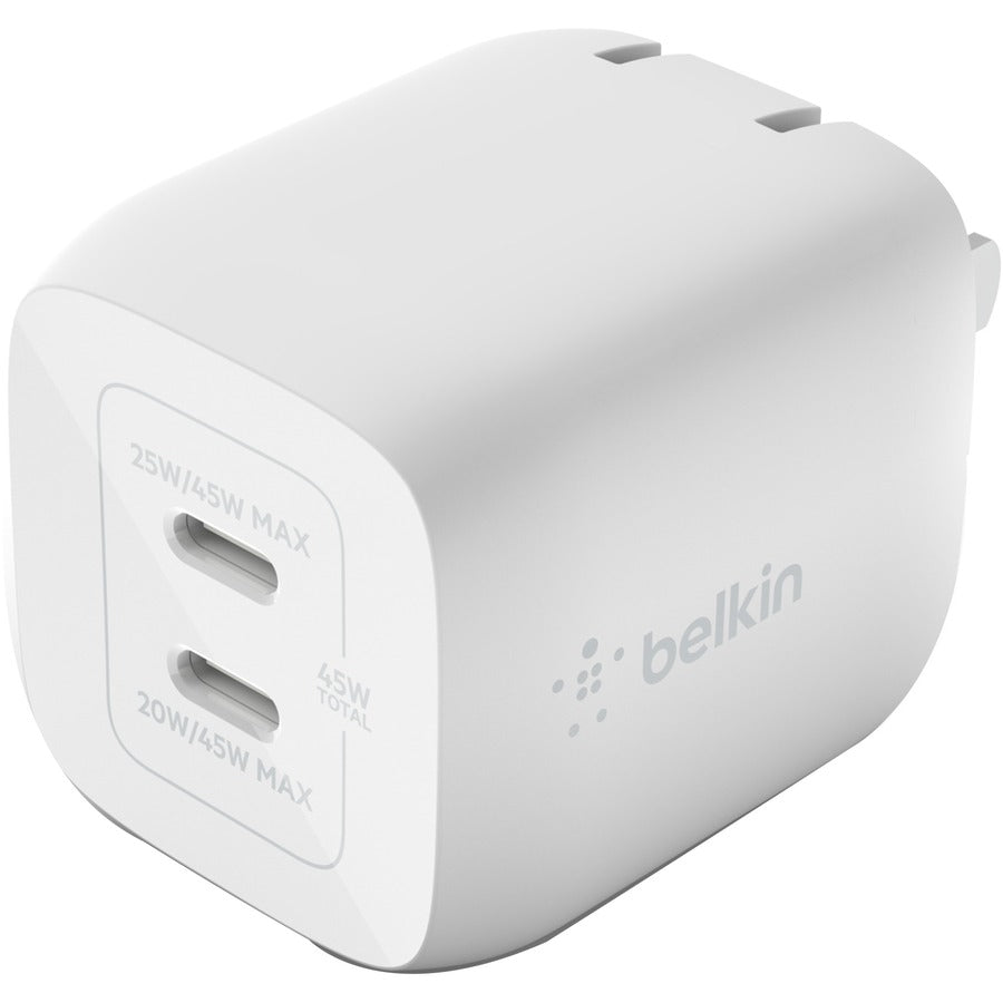 Belkin BoostCharge Pro Dual USB-C GaN Wall Charger with PPS 45W Laptop Chromebook Charging - Power Adapter