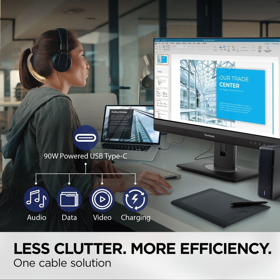 ViewSonic VG2456V 24 Inch 1080p Video Conference Monitor with Webcam, 2 Way Powered 90W USB C, Docking Built-In, Gigabit Ethernet RJ45, 40 Degree Tilt Ergonomics