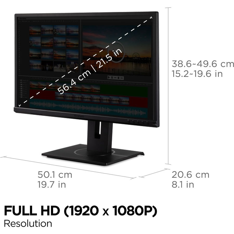 ViewSonic VG2240 22 Inch 1080p Ergonomic Monitor with 100Hz, USB Hub, HDMI, DisplayPort, VGA Inputs for Home and Office