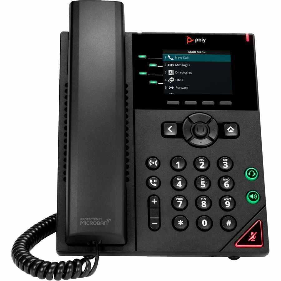 Poly VVX 250 IP Phone - Corded - Corded - Desktop, Wall Mountable - Black