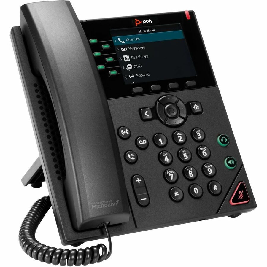 Poly VVX 350 IP Phone - Corded - Corded - Desktop, Wall Mountable - Black