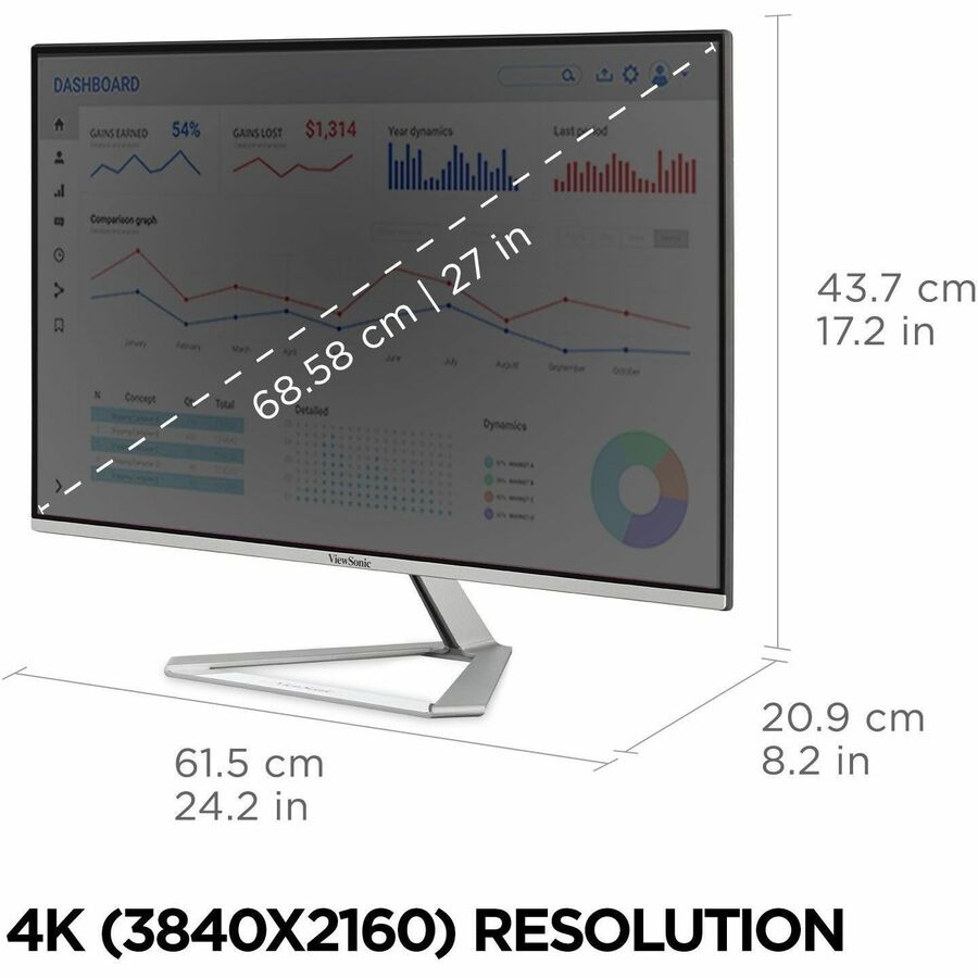 ViewSonic VX2776-4K-MHDU 27 Inch 4K UHD IPS Monitor, 65W USB C, HDR10 Content Support, Thin Bezels, HDMI and DisplayPort