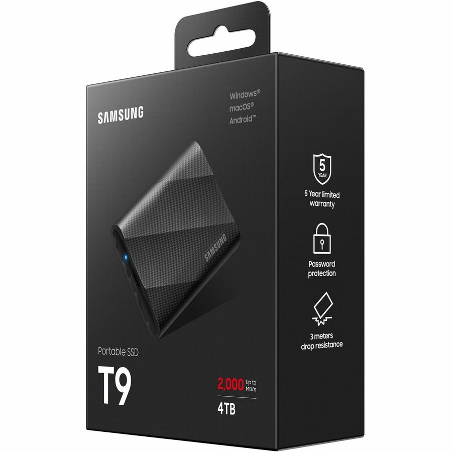 Samsung T9 4 TB Portable Rugged Solid State Drive - External - PCI Express NVMe - Black