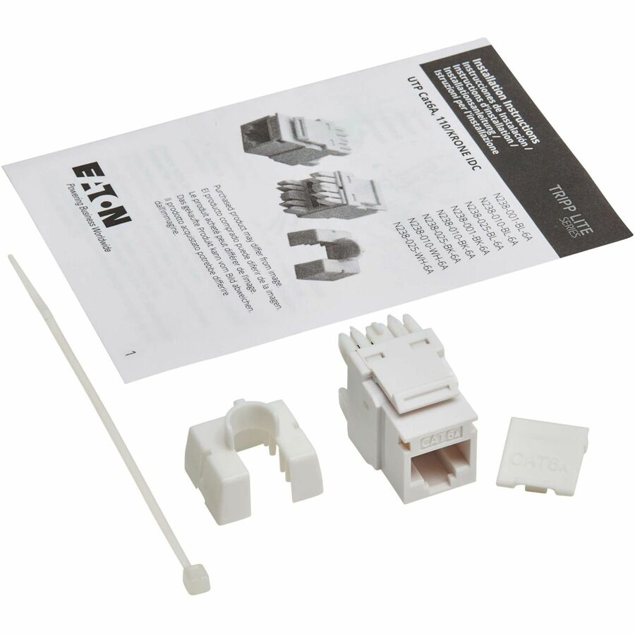 Eaton Tripp Lite Series Cat6a Keystone Jacks, 10 Pack - 4PPoE Compliant, 110/Krone, 568A/B, RJ45 Ethernet, White, TAA