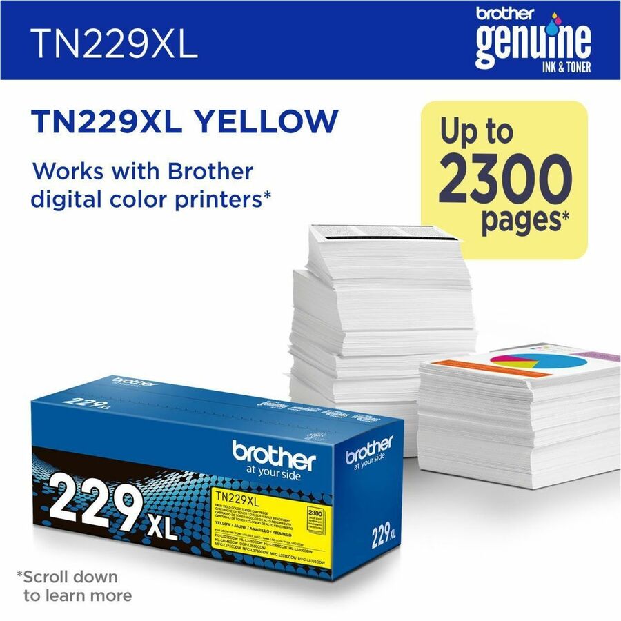 Brother Genuine TN229XLY High-yield Yellow Toner Cartridge