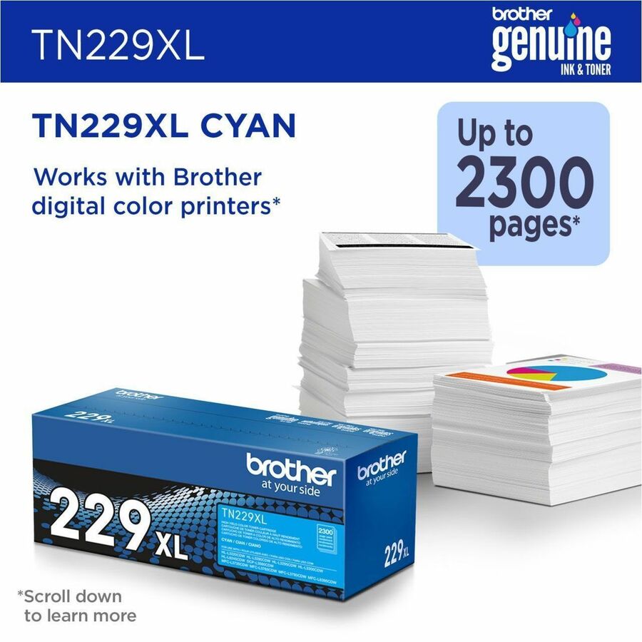 Brother Genuine TN229XLC High-yield Cyan Toner Cartridge