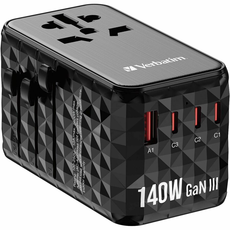 Verbatim UTA-10 GaN III Universal Travel Adapter 140W - USB-C, USB-A