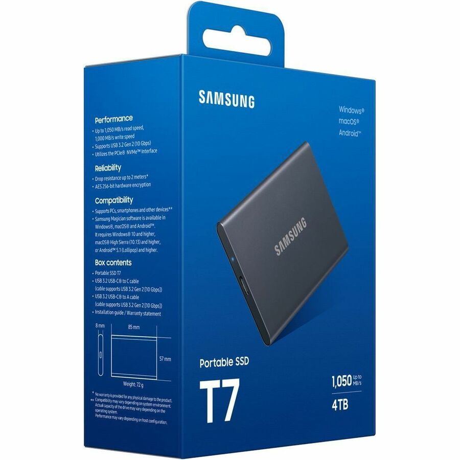 Samsung T7 4 TB Portable Solid State Drive - External - PCI Express NVMe - Titan Gray