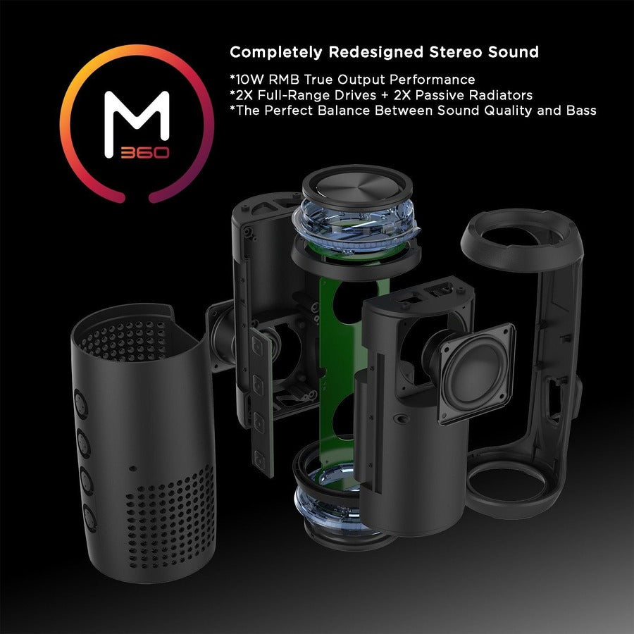 M360 Sound Ring II Wireless Bluetooth Speaker - 25W Loud - IPX6 Waterproof - TWS - Dual Pairing - Crystal Clear Sound - 40mm Drivers - Dual Subwoofers - BT7750BLK