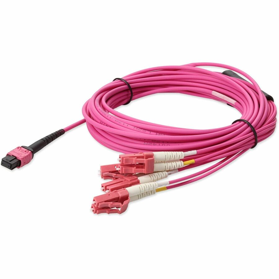 AddOn 7m MPO (Female) to 8xLC (Male) 8-Strand Magenta OM4 LSZH Fiber Fanout Cable