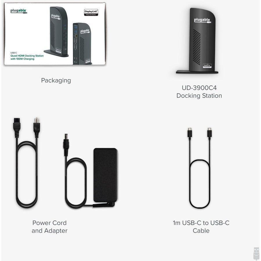 Plugable 14-in-1 USB C Docking Station with 4x HDMI, Quad Dock with 100W Charging, 4x HDMI Displays