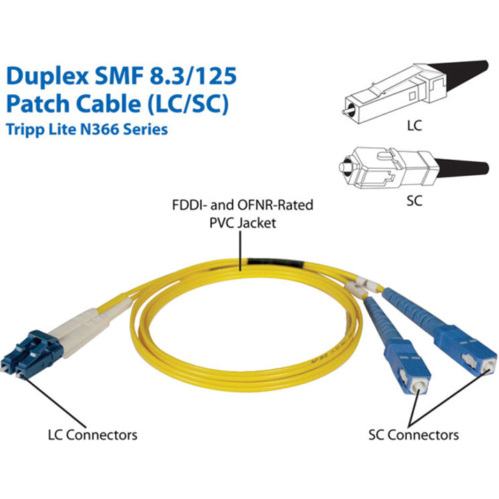 Eaton Tripp Lite Series Duplex Singlemode 9/125 Fiber Patch Cable (LC/SC), 5M (16 ft.)