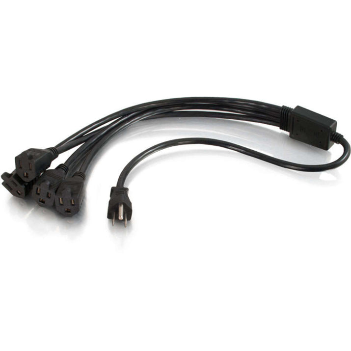 C2G 18in 1-to-4 Power Cord Splitter - 16 AWG - NEMA 5-15 to NEMA 5-15R