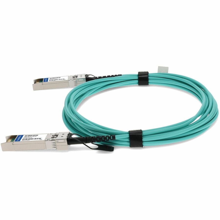 Brocade (Formerly) 10GE-SFPP-AOC-1501 to Dell AOC-SFP-10G-15M Compatible TAA Compliant 10GBase-AOC SFP+ to SFP+ Active Optical Cable (850nm, MMF, 15m)