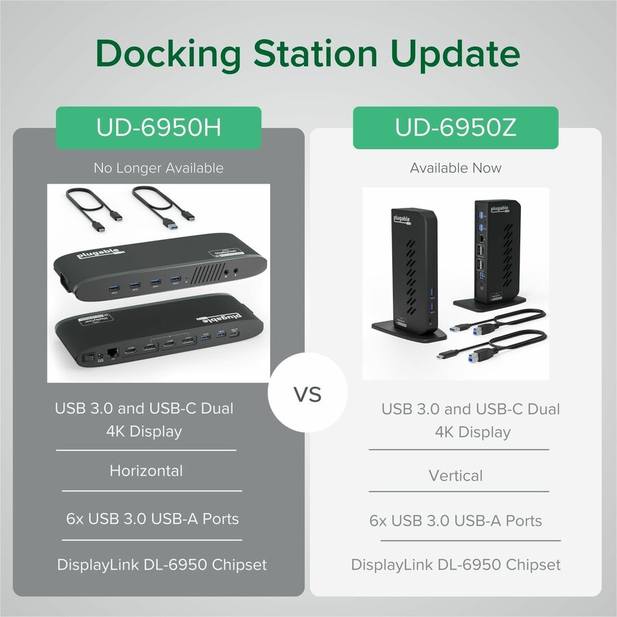 Plugable USB 3.0 and USB-C Dual 4K Display Docking Station with DisplayPort and HDMI for Windows and Mac