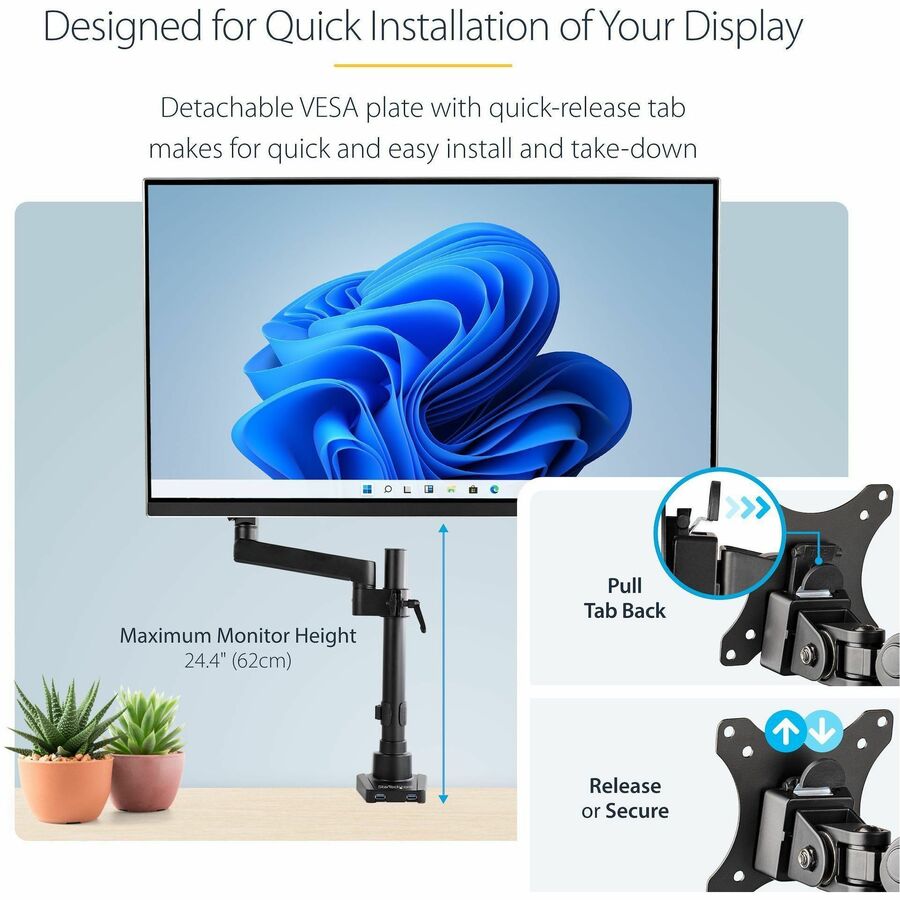 StarTech.com Desk Mount Monitor Arm with 2x USB 3.0 ports, Full Motion Monitor Mount up to 34