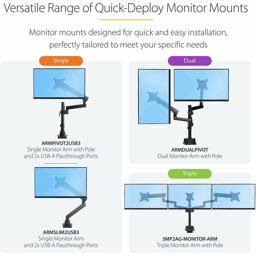 StarTech.com Desk Mount Monitor Arm with 2x USB 3.0 ports, Full Motion Monitor Mount up to 34