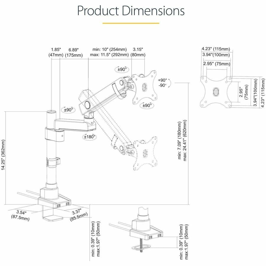 StarTech.com Desk Mount Monitor Arm with 2x USB 3.0 ports, Full Motion Monitor Mount up to 34